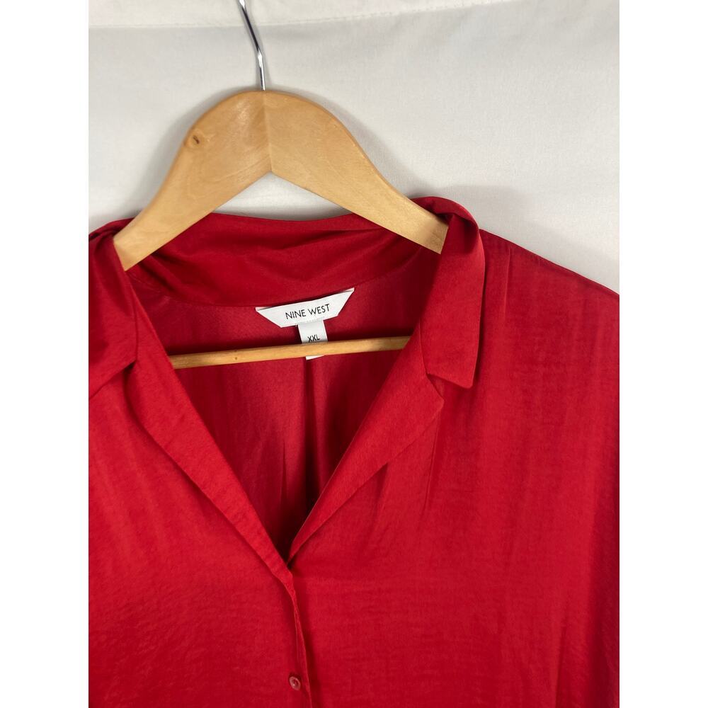 Nine west Satin Cap Sleeve Red Button Up Blouse Size XXL - Picture 3 of 4